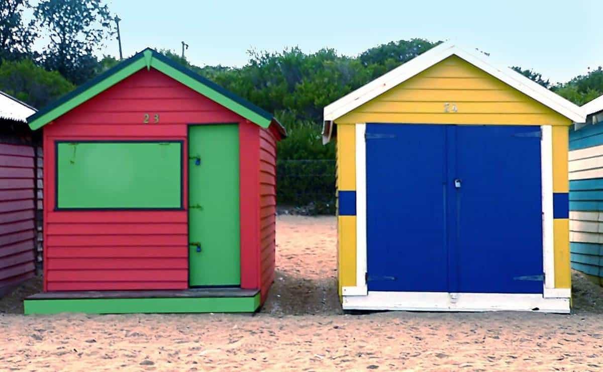 Colourful bathing boxes on the beach at Brighton, Melbourne