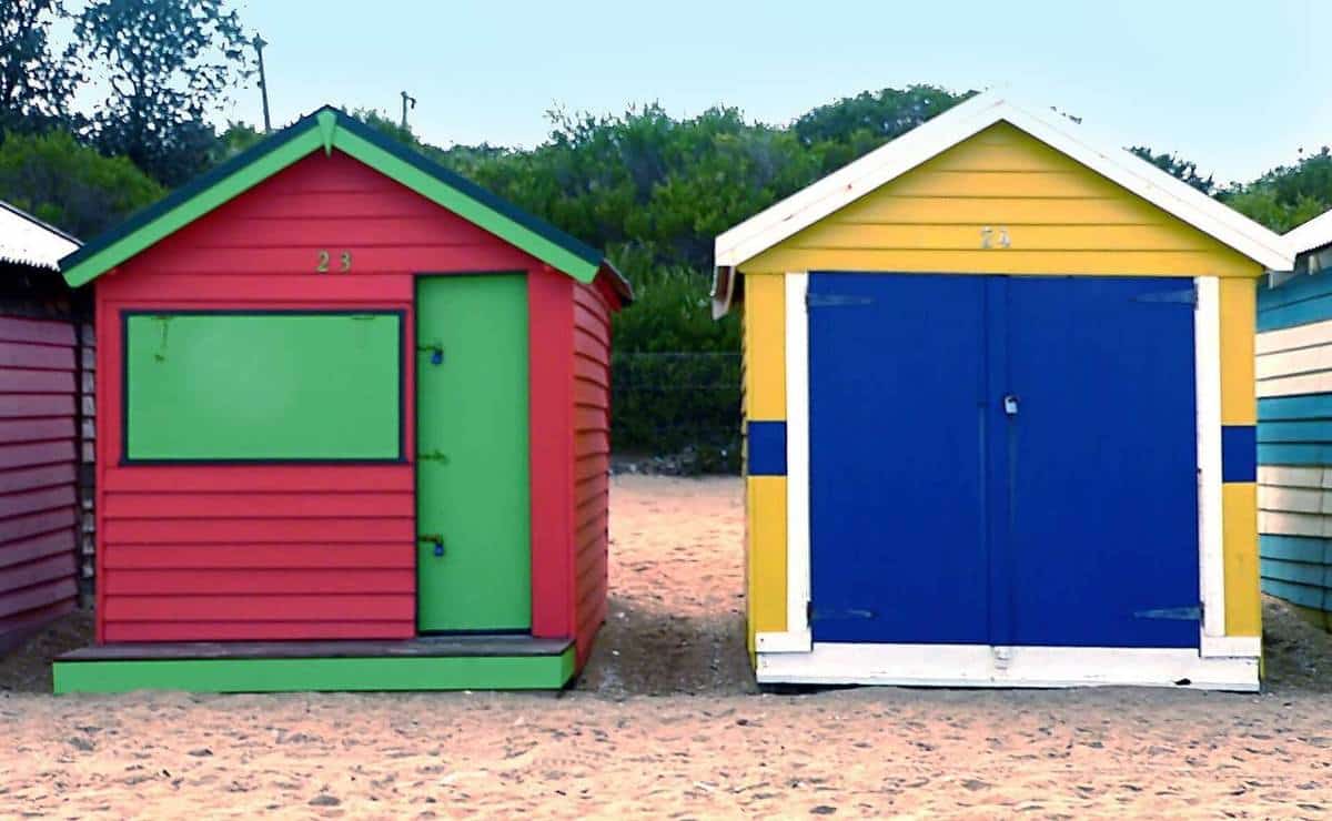 Colourful bathing boxes on the beach at Brighton, Melbourne